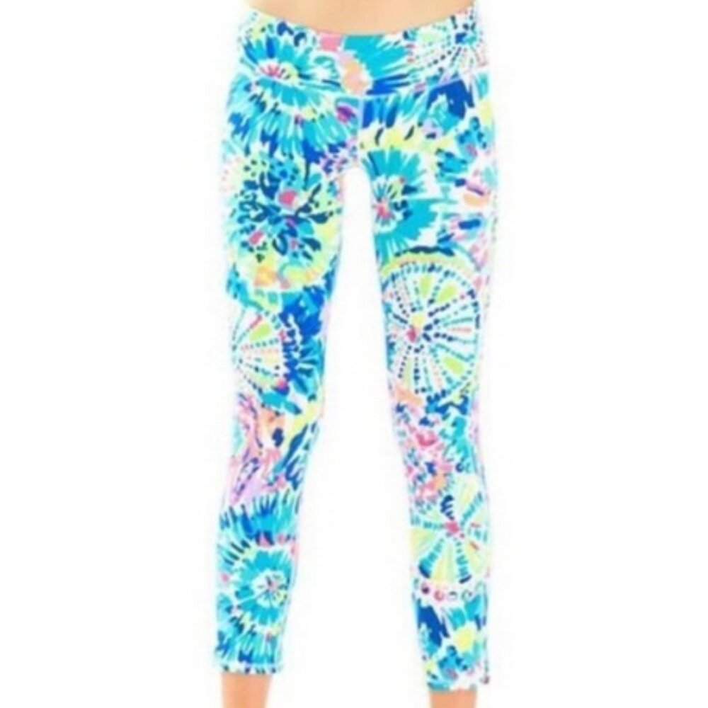 Lilly Pulitzer Women's Small Blue Pink Tie Dye Luxletic Dive In Leggings Workout